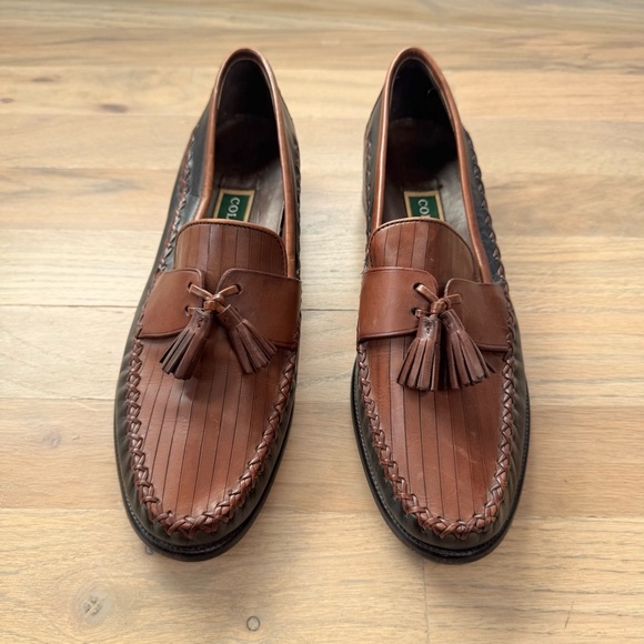 Cole Haan Brown and Black Leather Stitched Tassel Loafers Size 7 - Picture 2 of 12